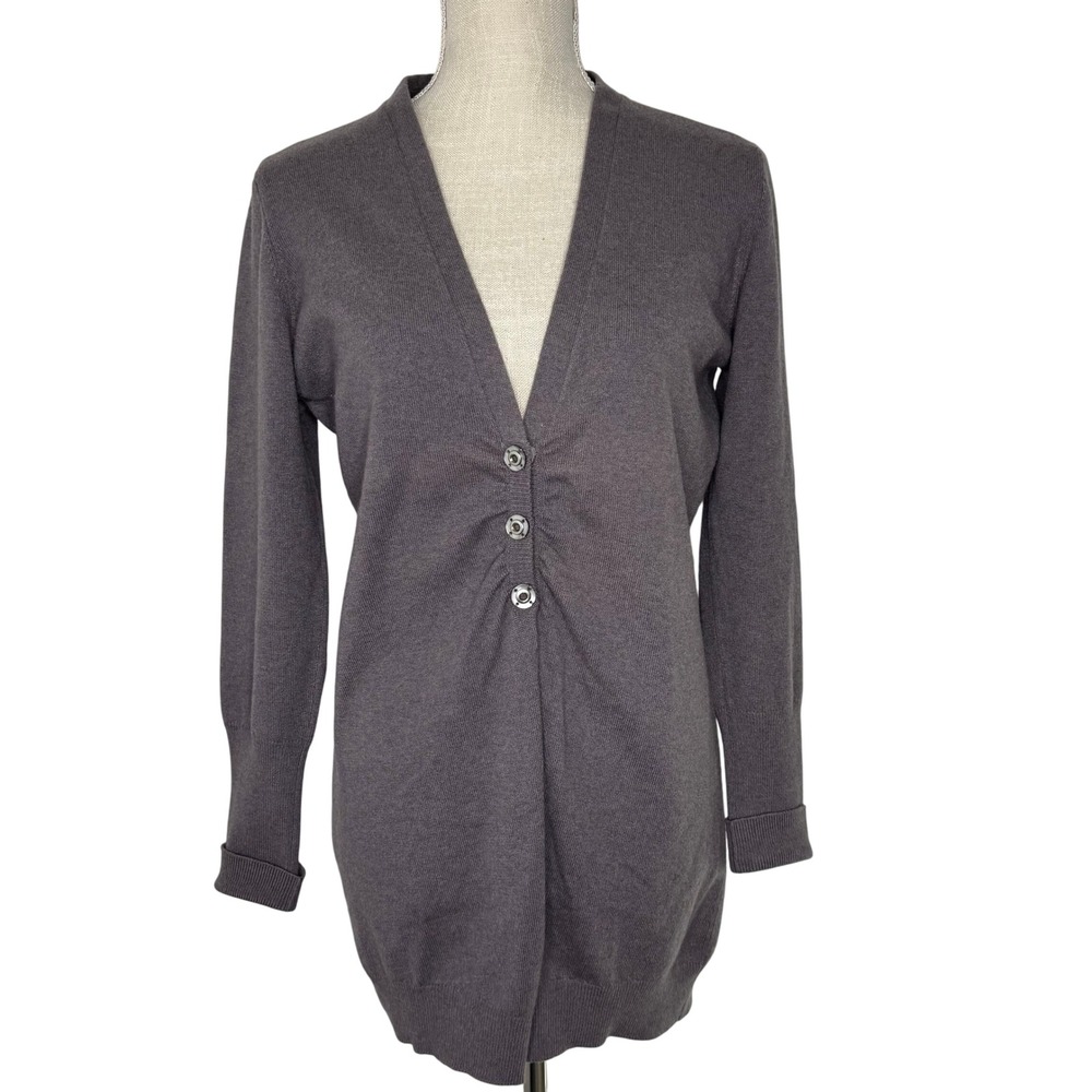 Brunello Cucinelli Cardigan Cashmere 3 Snap Front Women's Large Purple/Gray